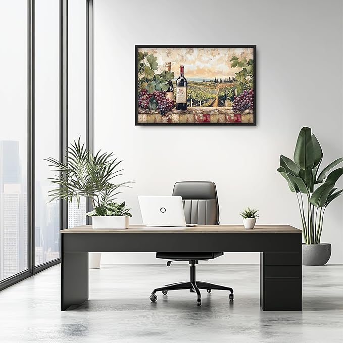 Large Wine Framed Wall Art for Living Room, Large Kitchen Canvas Wall Decor, Vintage Grapes Canvas Pictures Painting, Modern Artwork for Kitchen Bedroom Office 36L'' × 24W''