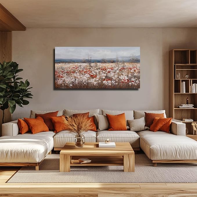 GAIDUOMAI Wildflowers Canvas Art Contemporary Wall Art for Home Blue Sea Wall Decor Large Painting for Living Room Rustic Bedroom Decor 29x58 Inch