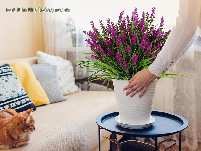 RECUTMS Artificial Plants Outdoor Fake Monkey Grass with Flowers for Pot Garden Verandah Decor for Window Garden Office Patio Hanging Planter Pathway Front Porch (Fuchsia)