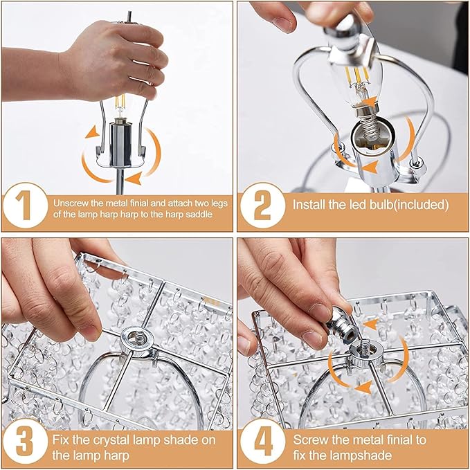 Luvkczc Crystal Table Lamp with Touch Control and USB for Bedside, 3-Way Dimmable with Crystal Shade for Bedroom, Living Room, 6W LED Bulb Included