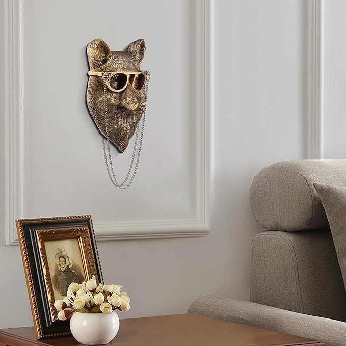 UITWMKTG Gold Animal Head Wall Decor Wall Sculpture Home Decor Statue for Living Room Office Bedroom Modern Decor for Men Women Fox