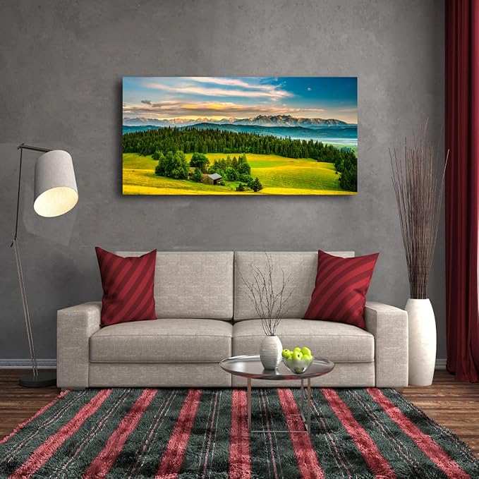 Natural Scenery Forest Pictures Canvas Wall Art For Living Room Bedroom Wall Decor,Mountain Wall Art Print Paitnings for Home Decor,Morden Artwork Grassland Canvas Art,Ready to Hang-20X40Inches