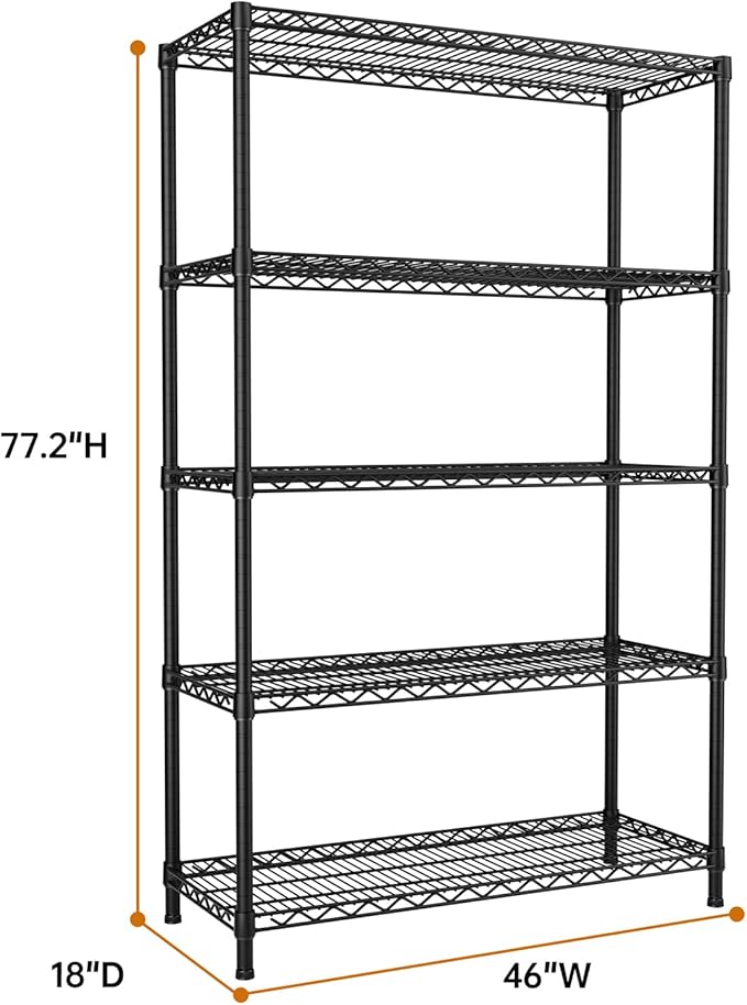 SINGAYE 5 Garage Heavy Duty Shelving Unit Kitchen Pantry Close Home Organizers and Storage Bathroom Shelf Laundry Room Organization Industrial Book Metal Wire Adjustable Shelves