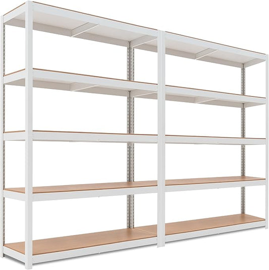 HOMEDANT House Lift-Beam White 48" Wide Boltless Heavy Duty Garage Storage Shelving Adjustable 5-Tier Metal Shelves Laminated Organization Shelf Industrial Utility Rack Pantry Shed Office Store 2Pack