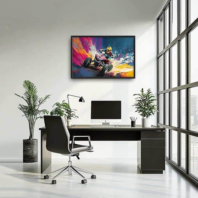 Flintis Large Kart Racing Framed Wall Art Racing Car Pictures Wall Decor Abstract Colorful Race Car Canvas Painting Print Artworks Decor Framed for Living Room Bathroom Master Bedroom 36L X 24W