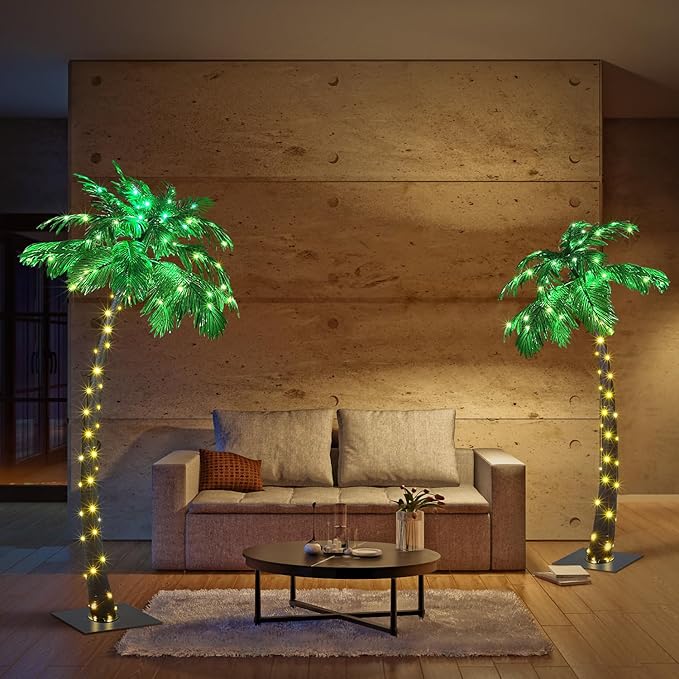 Lightshare 5FT+7FT Gorgeous Artificial Lighted Palm Tree, 248LED Lights, Decoration for Home,Party, Christmas, Nativity, Outside Patio-Electric