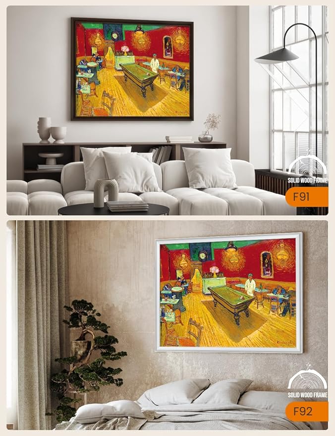 DECORARTS - The Night Cafe in the Place Lamartine by Vincent Van Gogh, Large Giclee Canvas Print with Solid Wood Frame, Oversized Wall Art Decor