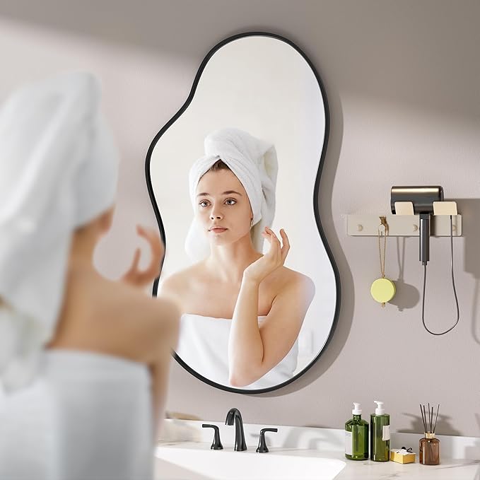 Hasipu Irregular Wall Mirror - 25"x45" Black Irregular Abstract Mirror for Wall Asymmetrical Wall Mirrors Decorative Modern for Living Room Bathroom,Bedroom,Hallway