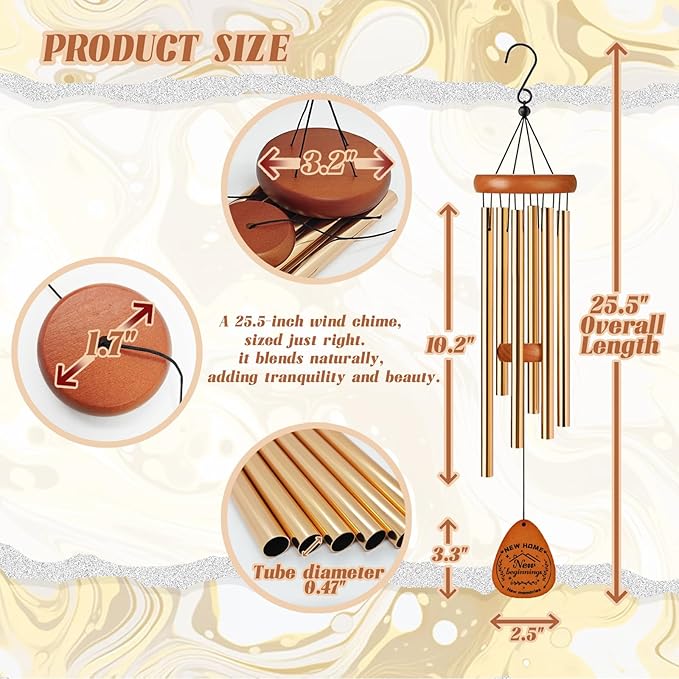 House Warming Gifts for New Home, Housewarming Wind Chime for Outside, Gift Ideas, Housewarming Ornament for House, Couple, Women, Men (Gold)