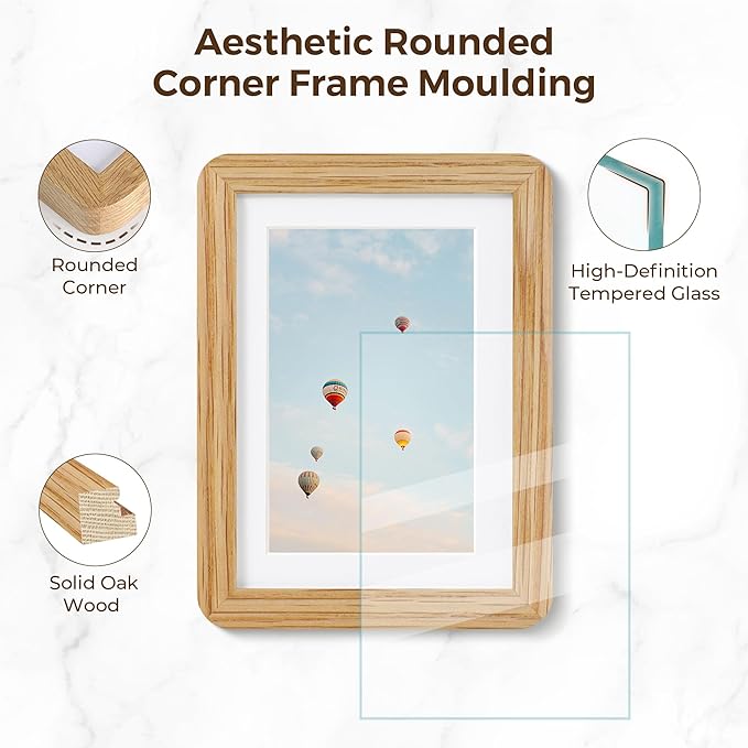 16x20 Picture Frame for Wall, Solid Oak Wood 16 by 20 Frames, 16 x 20 Poster Frame with Tempered Glass, 16x20 Frame Matted to 11x14, 16"x20" Wood Frame for Home Decor, Natural Oak Color, 1 Pack