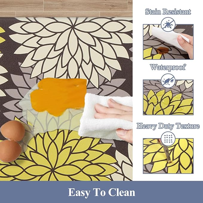HEBE Anti Fatigue Kitchen Rug Sets 2 Piece Non Slip Kitchen Mats for Floor Cushioned Kitchen Rugs and Mats Waterproof Comfort Standing Mat Runner for Kitchen,Home Office,Sink,Laundry