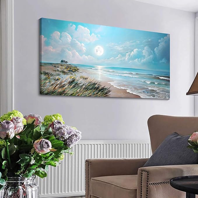 YCPRIMER Ocean Sand Wall Art Sea Beach Picture Tropical Beach Painting Modern Blue Artwork Sunset for Living Room Bedroom Dinning Room Home Office Wall Decor