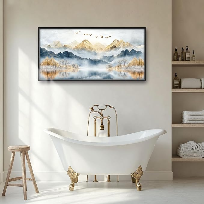 Mountain Large Wall Art for Living Room Framed, Lake Oversized Wall Decor Pictures, Nature Scenery Canvas Print Painting, Aesthetic Artwork Bedroom Office Home Decor 60"x30"