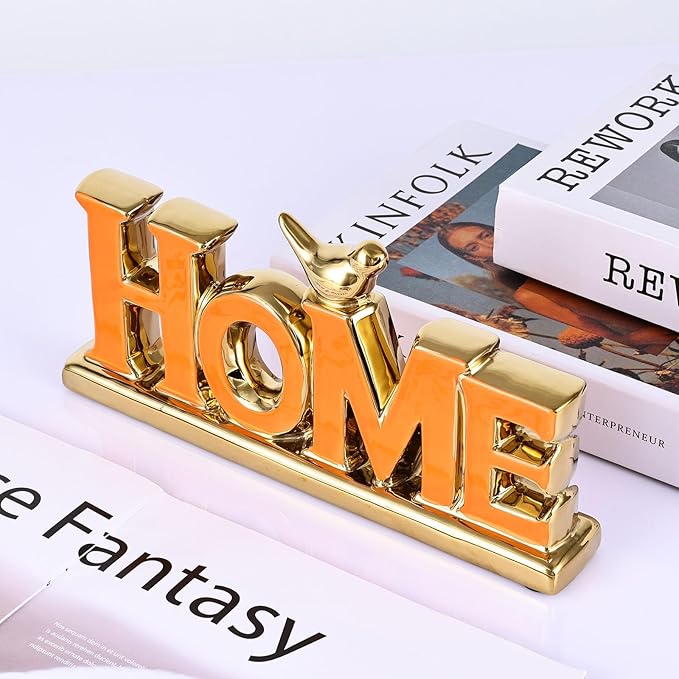 XMGZQ Love Sign Decoration,Orange and Gold Love Signs for Home Decor,Small Bird Sculpture Personalized Decor,Orange Style Figurine Decorative Ornaments for Living Room,Bedroom,Desktop,Cabinets
