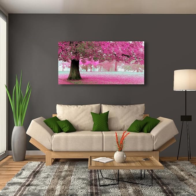 Tree of Life Wall Art Canvas Prints Natural Landscape Pictures Home Decor Pink and Green Paintings for Living Room Bathroom Bedroom Kitchen Decorations 28x57 Wooden Framed Artwork Easy Hanging