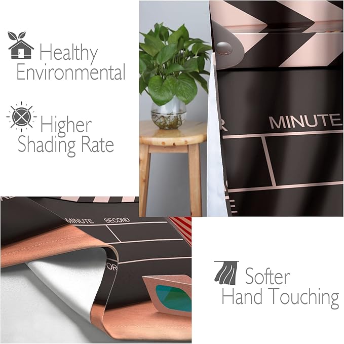 Jekeno Movie Theater Blackout Curtains Movie Theater Decor for Bedroom Living Room Object of Cinema Film Reel Motion Picture Red Black Print Grommet Window Drapes 2 Panel Set, 52"x63"