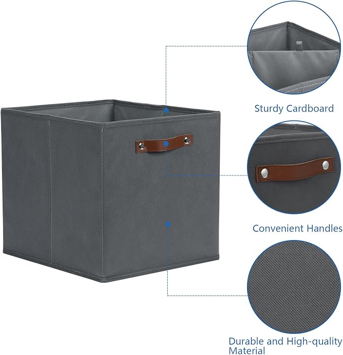 Temary Foldable Cube Baskets 4Pack - Grey, 13x15x13 Inch Fabric Storage Organizer Bins with Handles