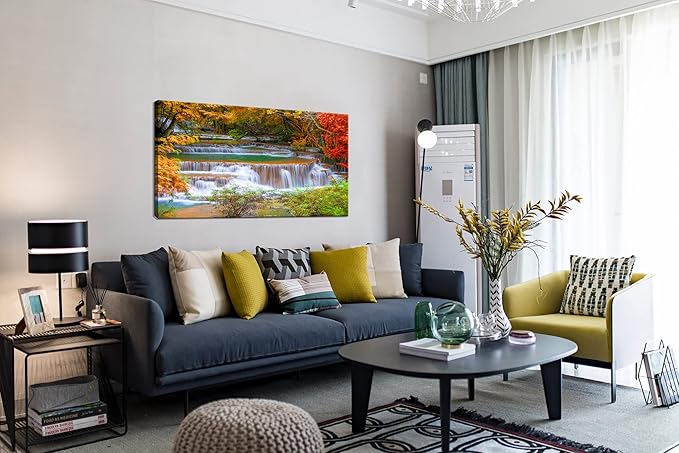 DZL Art S75375 Large Wall Art Canvas Prints Waterfall In Deep Rain Forest Jungle Painting Framed wall art for living Room Bedroom and Office Home Decor Artwork