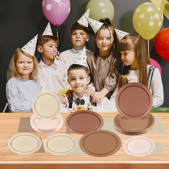 180Pcs Brown Paper Plates Party Supplies Boho Paper Plates and Napkins Serve 60 Disposable Tableware Set for Birthday Party Decorations Game Day Family School Holiday Sports Events