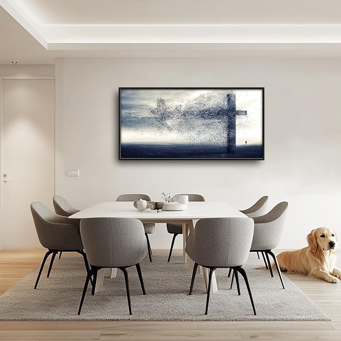 Flintis Large Cross Dove Wall Art Christian Cross Pictures Wall Decor Abstract Religion Canvas Painting Print Artwork Decoration Framed for Living Room Bathroom Master Bedroom Office 60L x 30W