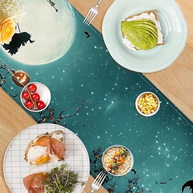 ANNA QUEEN Halloween Table Runner 13 x 72 Inch for Dining Table,Witch Pumpkin Table Runner for Halloween Table Decoration