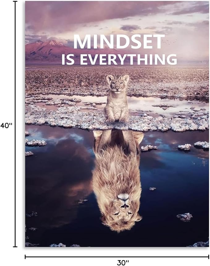 Mindset is Everything Inspirational Canvas Printing Wall Art Little Lion Big Lion Inspirational Poster Printing Artwork Home Decoration Living Room Bedroom Office Frame Ready to Hang[30″W X 40″H]