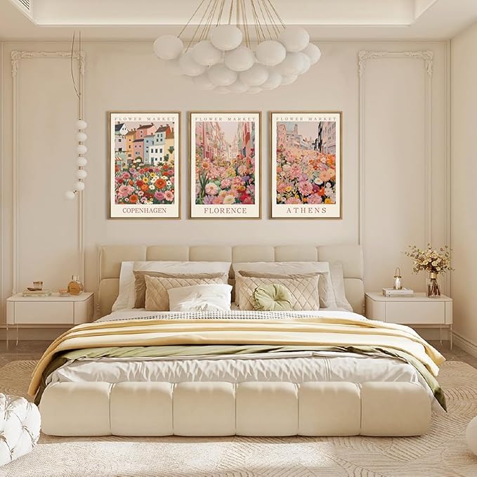 IARTTOP Large Framed Pink Matisse Canvas Wall Art 16x24 Inch Colorful Flower Market Wall Decor Boho Botanical Art Prints for Living Room Bedroom Office Set of 3