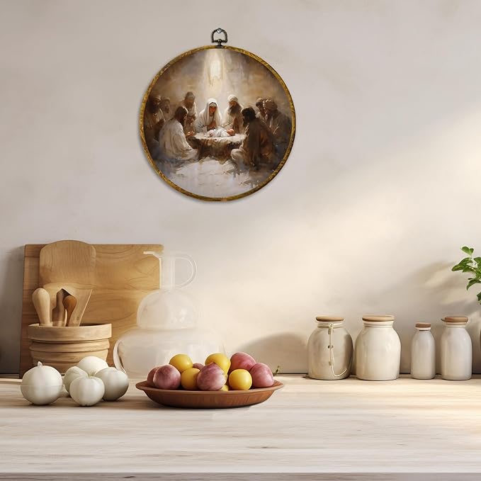 CUANFDDSF Christian Christmas Nativity Round Wall Art Decor, Vintage Jesus Nativity Wall Hanging Frame Decor, Religious Christmas Canvas Prints Decorations for Home Bedroom Church, 10x10 Inch