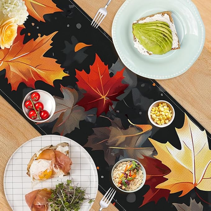 ANNA QUEEN Fall Maple Leaf Table Runner 13 x 72 Inch for Dining Table, Table Runner for Seasonal Autumn Kitchen Dining Table Decoration for Home Party Decor Table Decoration Thanksgiving Harvest
