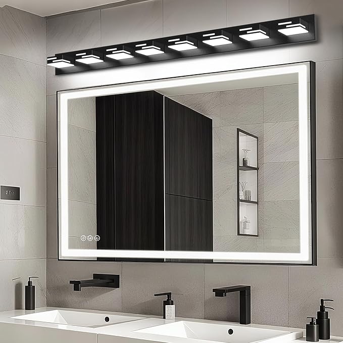 LED Modern Bathroom Vanity Light Fixtures 8-Light 5CCT Dimmable Matte Black Vanity Lights for Bathroom Lighting Fixtures Over Mirror, with 350° Rotatable Acrylic Heads, 55-inch