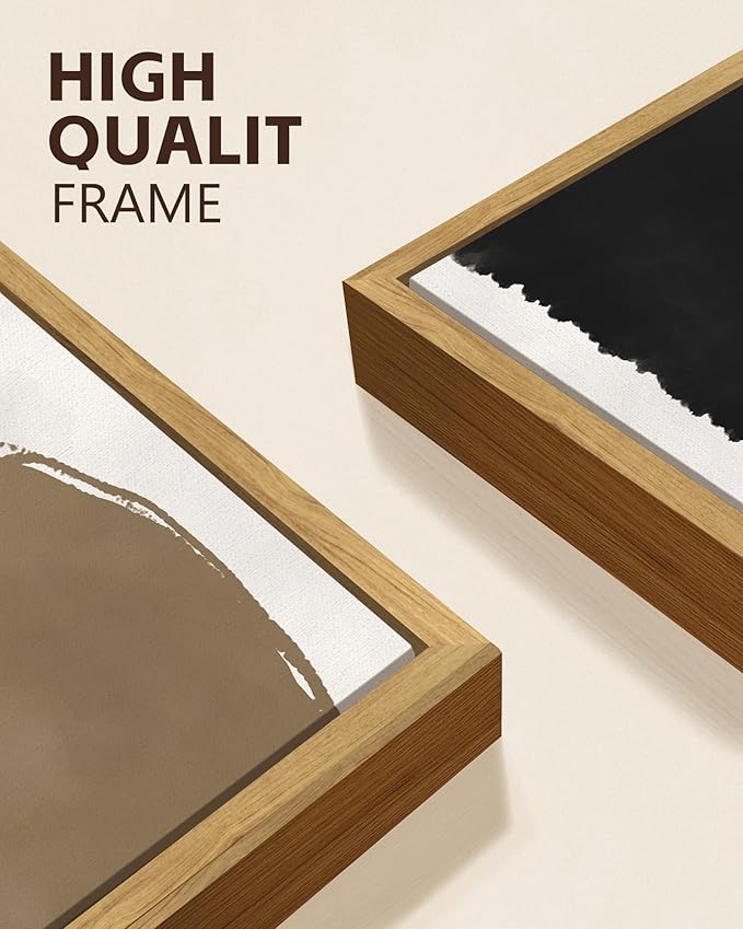 KUVIOKE Abstract Wall Art Framed Neutral Beige Mid Century Textured Artwork Black Minimalist Line Modern Illustrations Bedroom Hallway Ready to Hang 12x16in (Natural Framed)