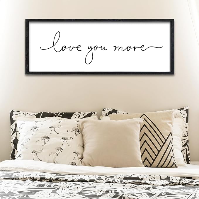 Surfapans Master Bedroom Above Bed Wall Decor Love You More Sign 32"×12" for Couples Over Bed Romantic Love Quotes Large Modren Farmhouse Wedding Wood Framed Horizontal Hanging Art Plaque (Black)