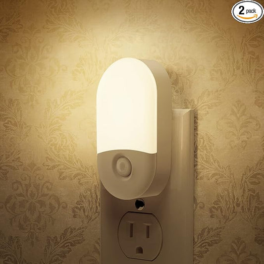 L LOHAS LED Night Lights Plug into Wall, [2 Pack] LED Dimmable Night Light with Light Sensors, 30/60LM Adjustable Brightness Nightlights, Soft White 3000K Automatic Night Light for Kid, Hallway