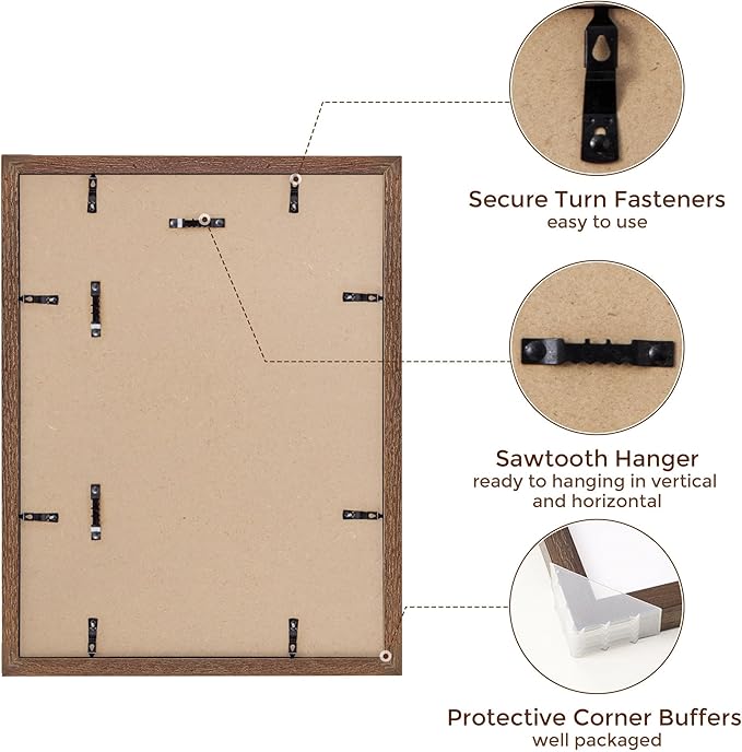 12x16 Picture Frame, Solid Oak Wood 12 x 16 Frame for Wall, 12 by 16 Picture Frames with Real Glass, 12x16 Frame Matted to 8.5x11, Rusitic Wood 12"x16" Poster Frame, Walnut Color, 1 Pack