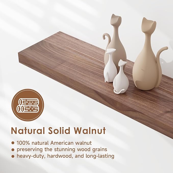 Axeman Walnut Floating Shelves for Wall 48 Inch - USA-Sourced Walnut Wood Shelves Set of 1 - Natural Wooden Shelves for Room Wall Decor