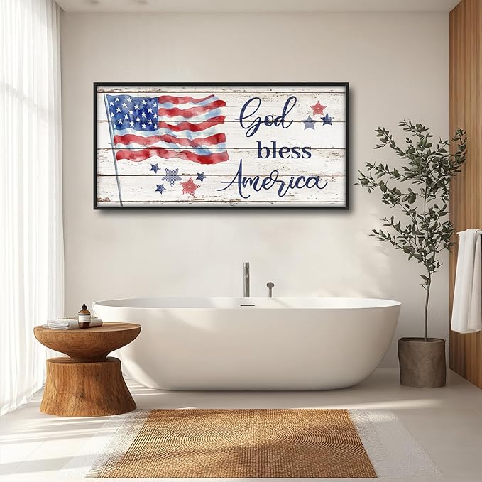 Lovira God Bless America Sign Large Wall Art American Flag USA Canvas Wall Decor Patriotic Pictures Prints Painting Framed Modern Home Artwork for Living Room Bedroom Bathroom 30"x60"