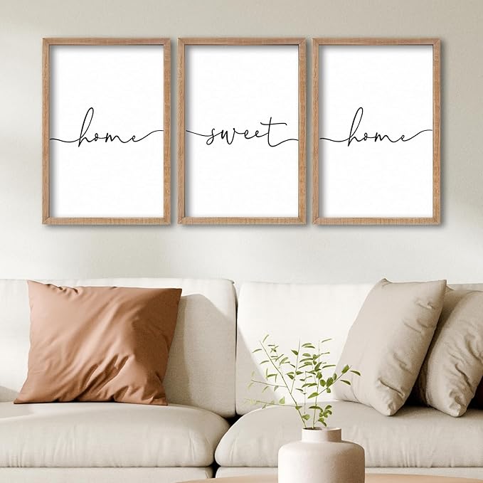 SRSZHIYUE Living Room Wall Decor Minimalist Home Sweet Home Sign Set of 3 16''×11'' Small Family Modern Farmhouse House Wall Plaque Horizontal Hanging Decoration (Wood)