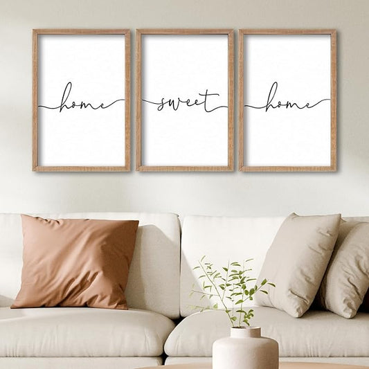SRSZHIYUE Living Room Wall Decor Minimalist Home Sweet Home Sign Set of 3 16''×11'' Small Family Modern Farmhouse House Wall Plaque Horizontal Hanging Decoration (Wood)