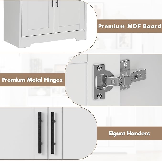GarveeHome 70 Inch Tall Kitchen Pantry Cabinet, Freestanding Storage Cabinet with 4 Doors and Adjustable Shelves, Utility Hutch Cupboard for Dining Room, Bathroom, Living Room (Style B, White)