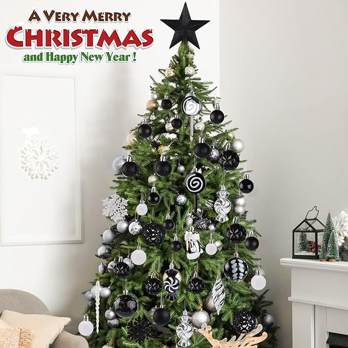 130 Pcs Christmas Ball Ornaments, Christmas Tree Decoration Set Red Christmas Ball Shatterproof Hanging Ornament Decorations for Christmas Tree, Wreaths, and Outdoor Displays (Black)