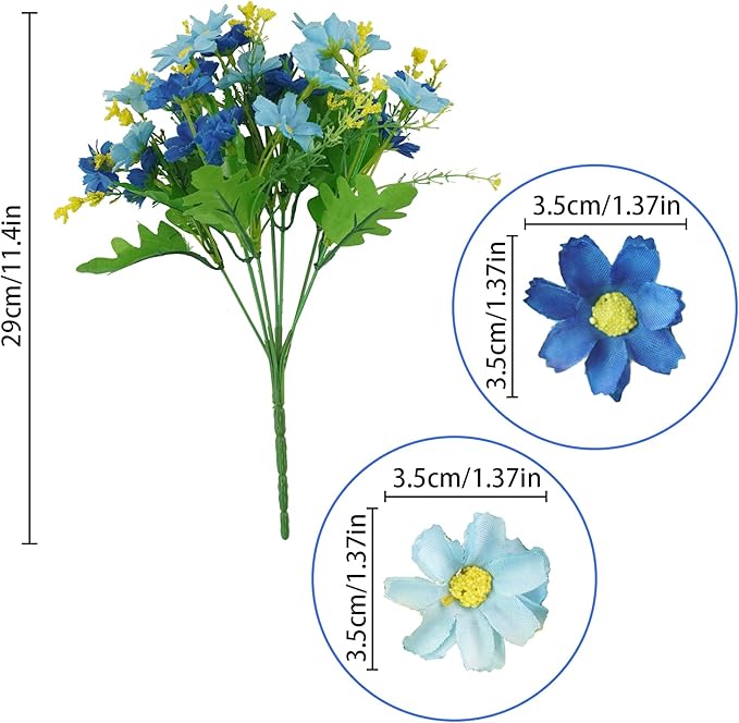 Uieke Artificial Fake Flowers, 6 Bundles Daisy Mums Flowers Outdoor UV Resistant No Fade Greenery Shrubs Plants Indoor Outside Hanging Planter Home Wedding Office DIY Garden Porch Décor (Blue)