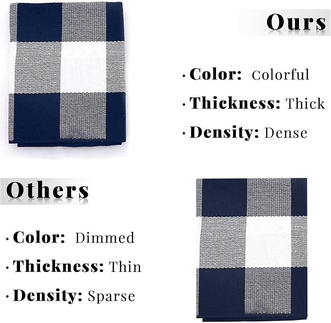 SEEKSEE Cotton Buffalo Plaid Rug 4'x6' Navy Blue and White Hand Woven Checked Rug Washable Doormats Indoor Outdoor Rugs for Layered Front Door Mats, Porch, Kitchen, Farmhouse, Entryway