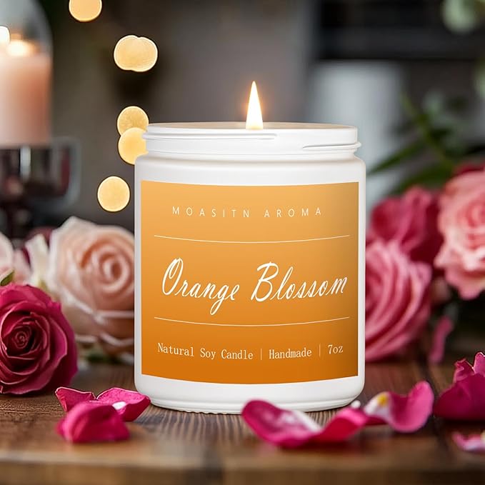 MOASITN Orange Blossom Highly Scented Candles for Home| Natural Soy Aromatherapy Candle| Handmade Long Lasting Jar Candle| Candel Gift for Women,Men as Spring, Summer,Relaxing,Housewarming Gifts| 7oz