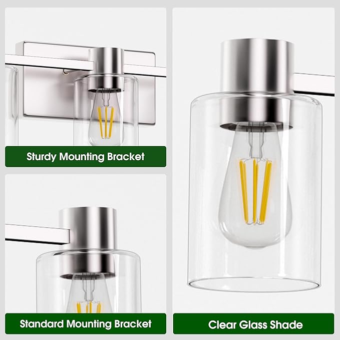 5-Light Modern Vanity Light Fixtures Over Mirror, Brushed Nickel Bathroom Light Fixtures, Vanity Lights, Wall Sconce with Clear Glass Shade for Bathroom, E26 Base