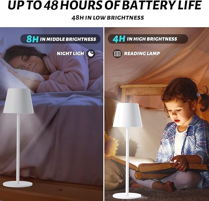 Maksone 2 Pack RGB Cordless Table Lamp, 6600mWh Rechargeable Battery Desk Lamp, 3000K Stepless Dimming and Led Color Changing Night Light, IP54 Waterproof Outdoor Portable Lamp for Patio (White)