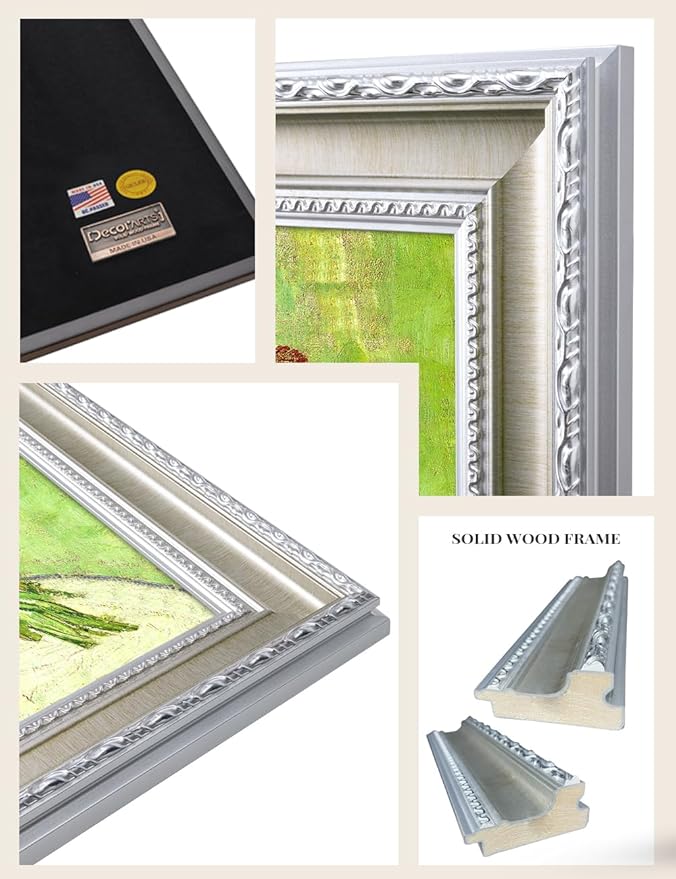 DECORARTS - Red Poppies and Daisies by Vincent van Gogh, Museum-Quality Giclee Canvas Print with Silver Solid Wood Frame, 34.75 x 28.75 in, Ready to Hang, Made in USA