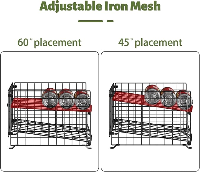 JKsmart 2 Pack 2 Tier Stackable Can Organizer for Pantry, Can Rack Holder for Kitchen Pantry Cabinet, 16inch Depth Can Dispenser for Various Ounces of Canned Food Soda Drinks, Black