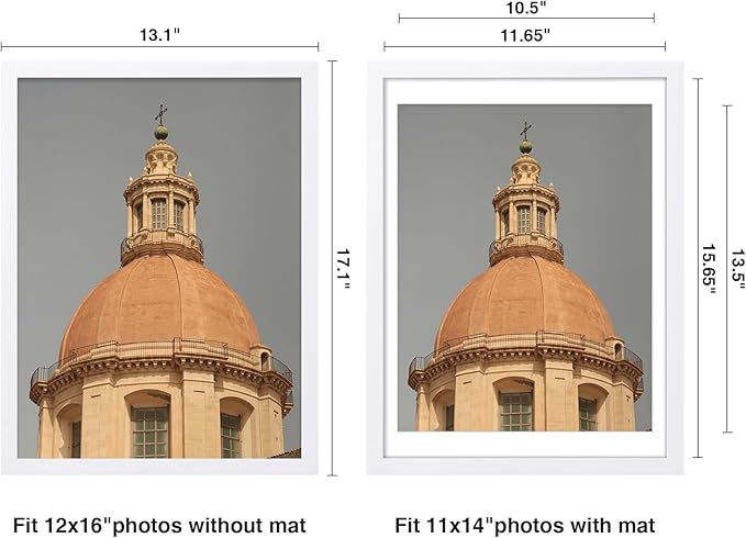 Vittanly 12x16 Picture Frame for Wall, Plexiglass, Displays Poster 11x14 with Mat or 12x16 without Mat, PVC Frame Material, Horizontal or Vertical Hanging, 1 Pack, White