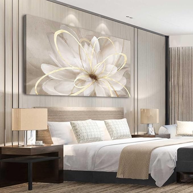 Kureful Large Painting Flower Canvas Wall Art for Living Room 30"x60" Gold Wall Decor Line Art Picture Wall Decor for Girls Bedroom Dining Room Kitchen