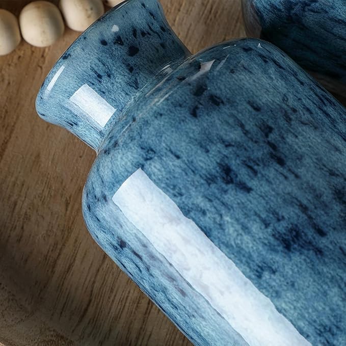 CwlwGO-Blue Ceramic Vases Set,Small Vase Sets,Farmhouse Country Vases Home Decor,Living Room Table Decoration,Shelf Decor,and Entrance Decoration Centerpieces.